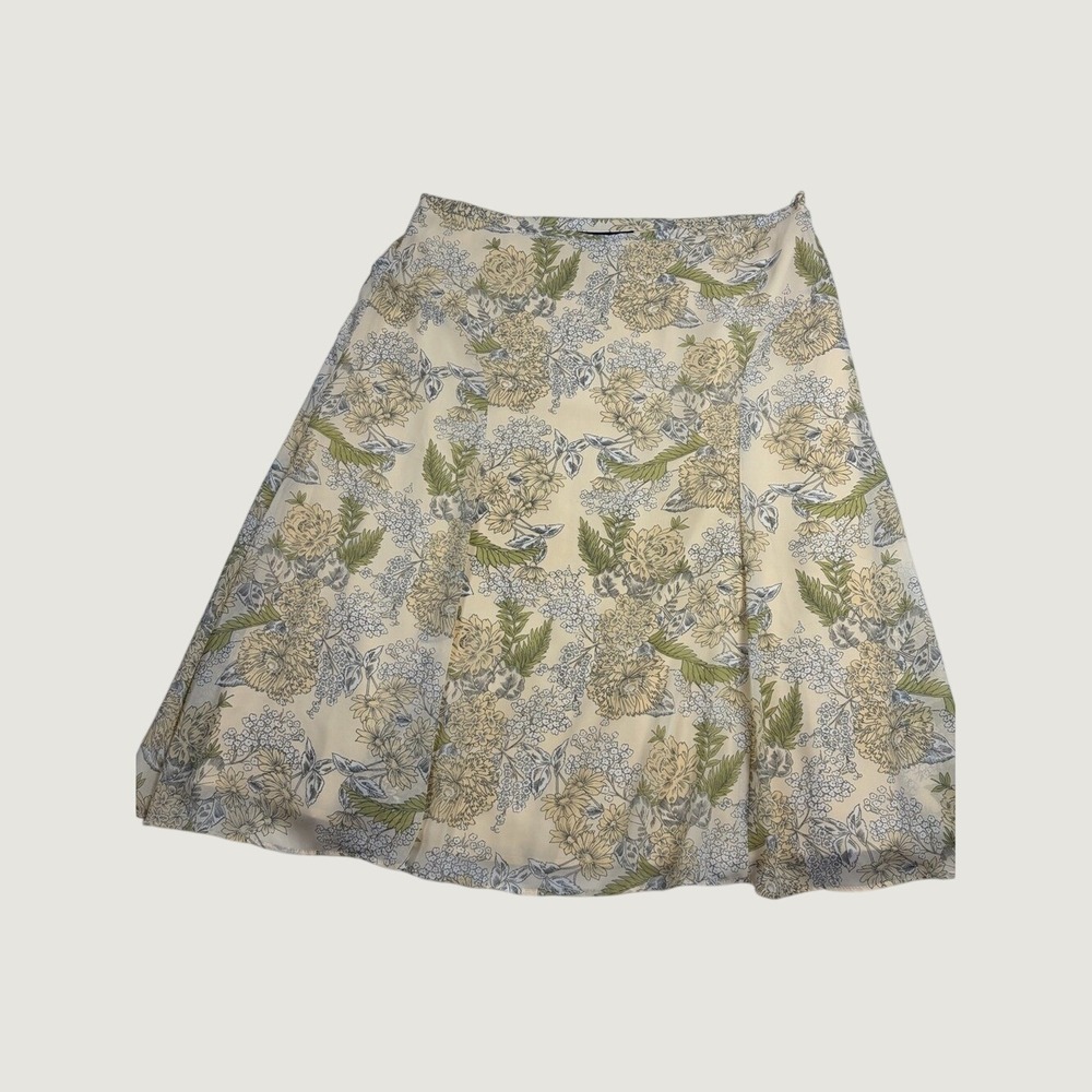 Jones‎ New York Cream Floral A-Line Skirt with Green Leaf Print